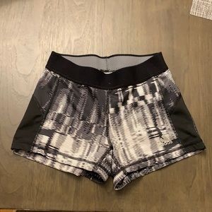 Adidas black and white printed athletic shorts